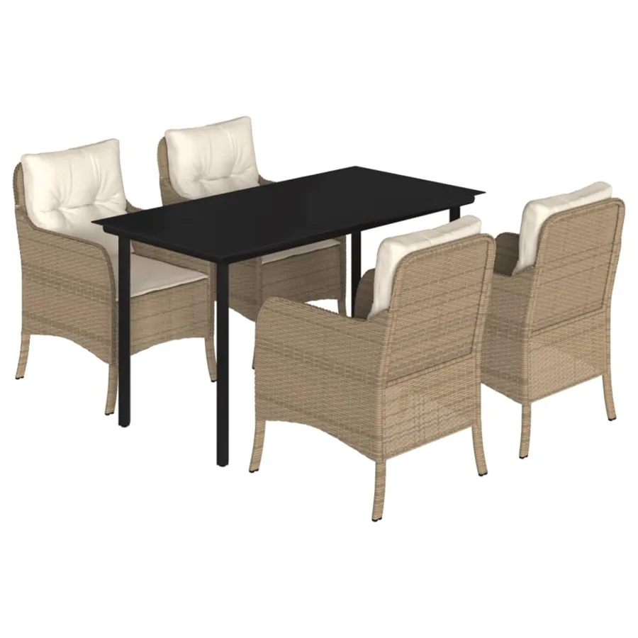 Ensemble à manger de jardin avec coussins 5pcs Beige poly rotin - 2