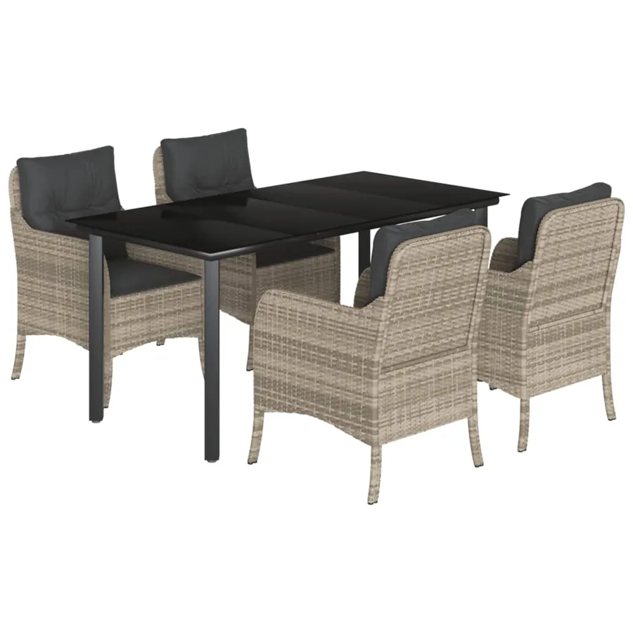 Ensemble à manger de jardin et coussins 5 pcs gris clair rotin - 2
