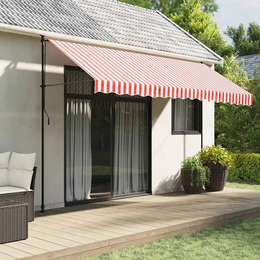 Tissu de remplacement pour auvent rouge et blanc 4x3 m polyester