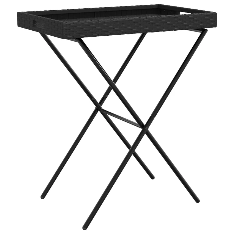 Table à plateau pliable noir 65x40x75 cm résine tressée - 7