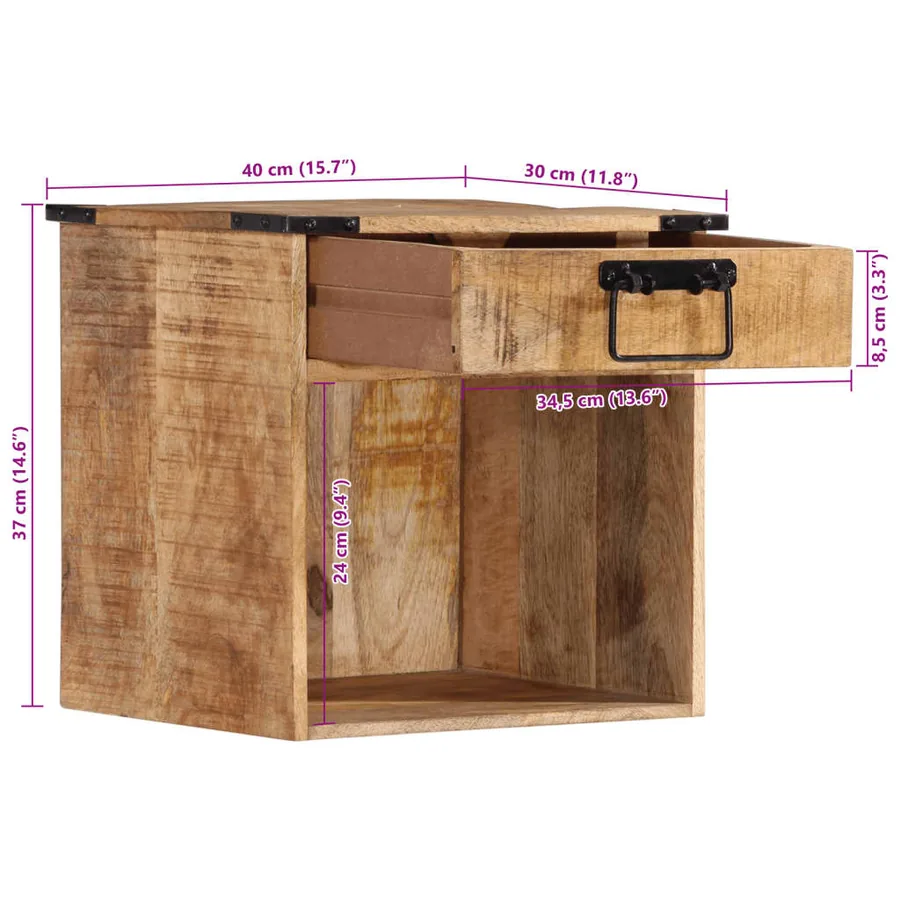 Table de chevet 40x30x37 cm bois de manguier massif - 9