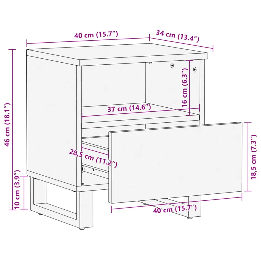 Tables de chevet 2 pcs 40x34x46 cm bois de manguier massif - 11