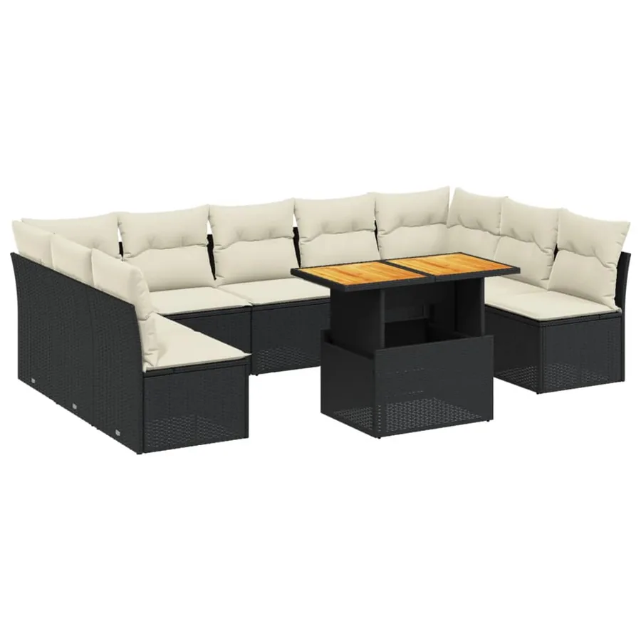 Salon de jardin 10 pcs avec coussins noir résine tressée - 2