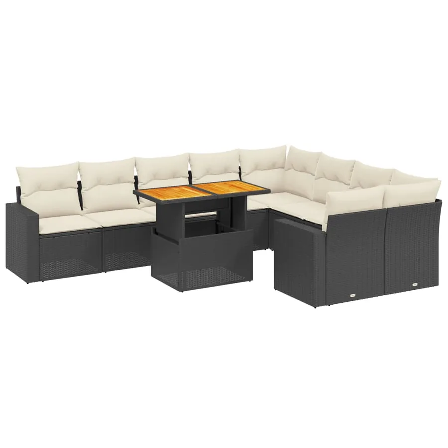 Salon de jardin 10 pcs avec coussins noir résine tressée - 2