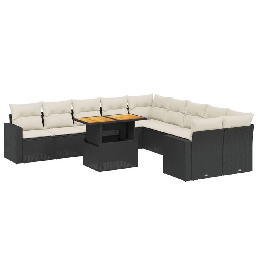 Salon de jardin 11 pcs avec coussins noir résine tressée - 2