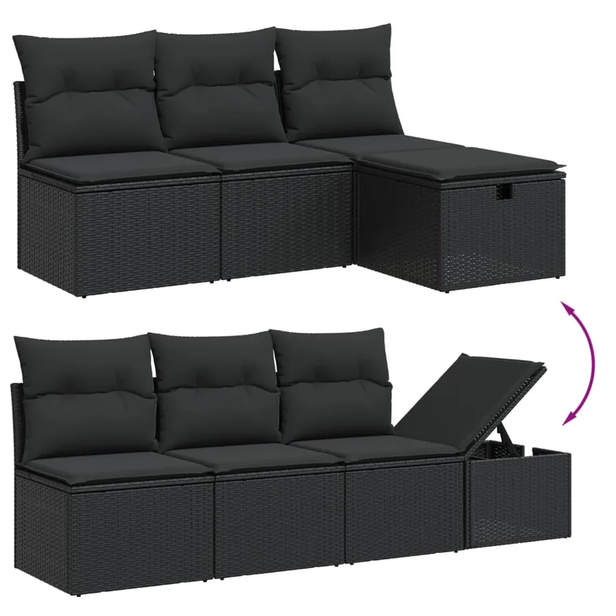 Salon de jardin 8 pcs avec coussins noir résine tressée - 3