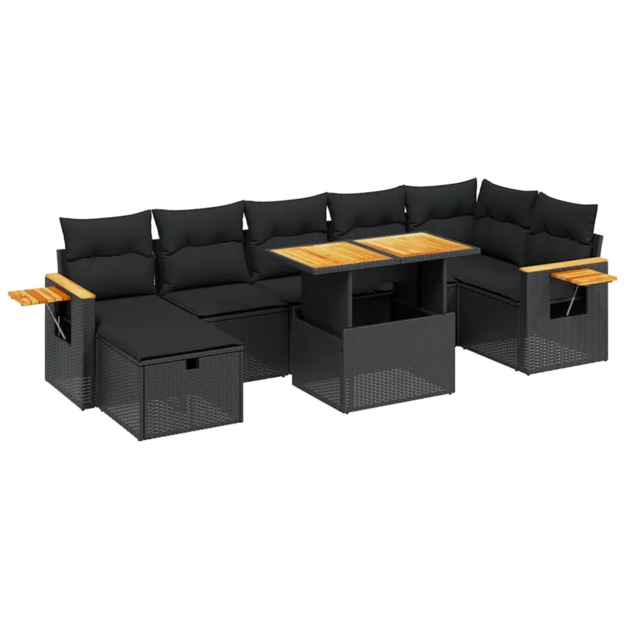 Salon de jardin 8 pcs avec coussins noir résine tressée - 2