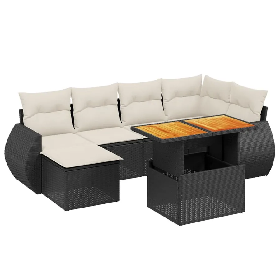 Salon de jardin 7 pcs avec coussins noir résine tressée 62 x 62 x 69 cm - 63,1 kg - 2