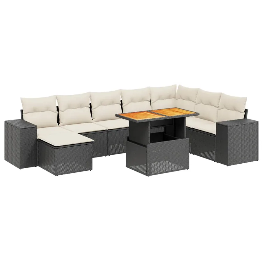 Salon de jardin 9 pcs avec coussins noir résine tressée - 2