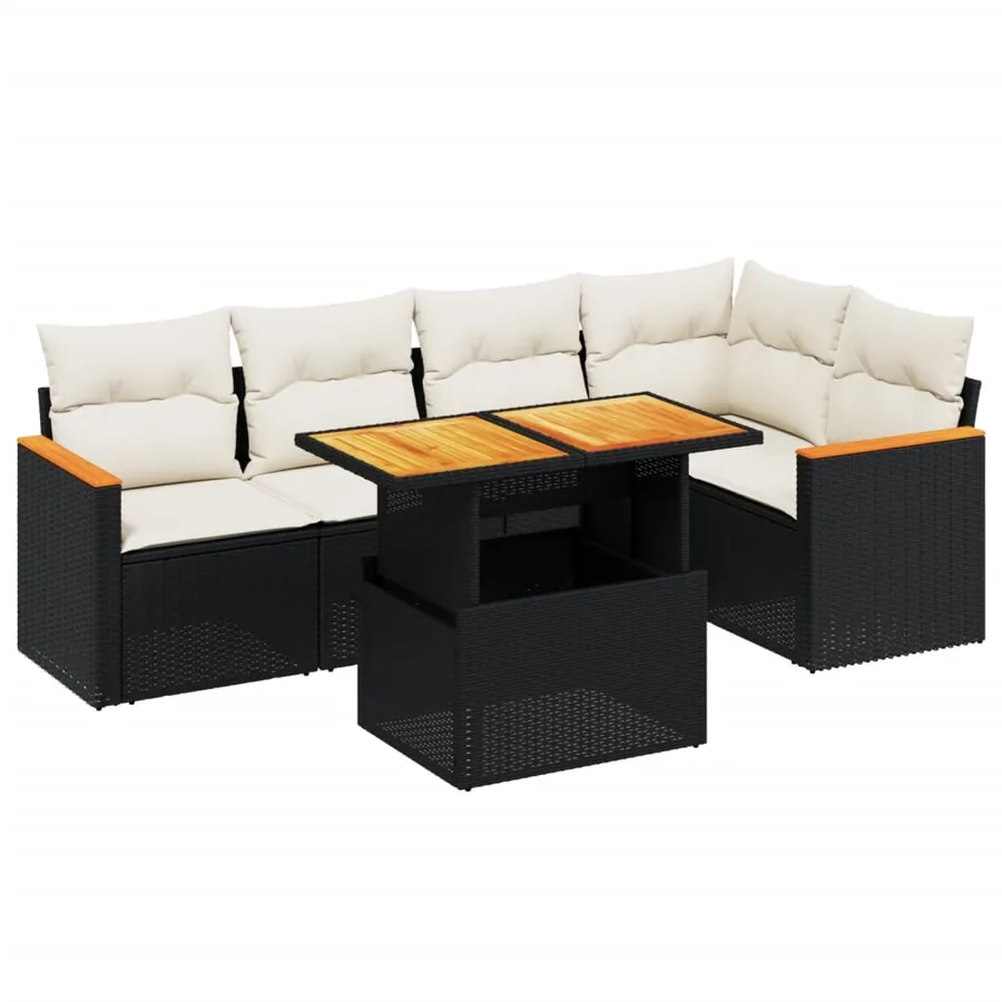 Salon de jardin 6 pcs avec coussins noir résine tressée - 2