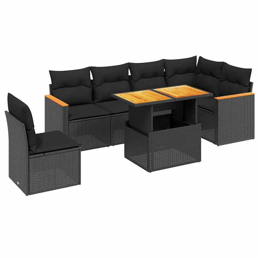 Salon de jardin 7 pcs avec coussins noir résine tressée 62 x 62 x 69 cm - 61,9 kg - 2