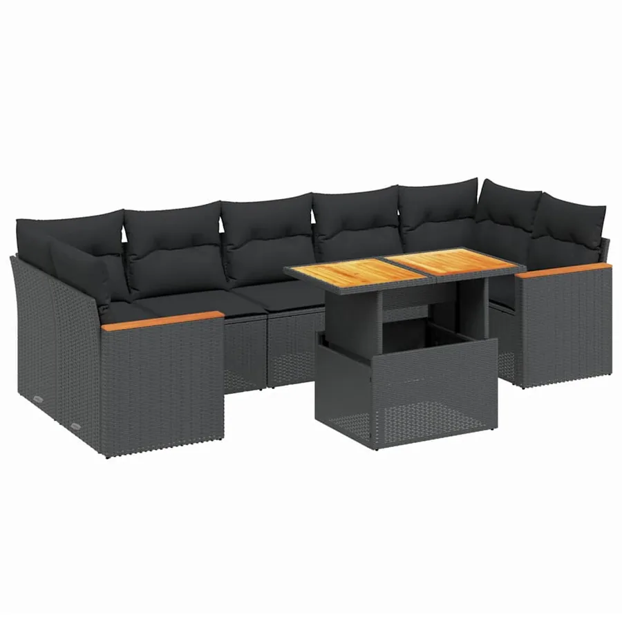 Salon de jardin 8 pcs avec coussins noir résine tressée - 2