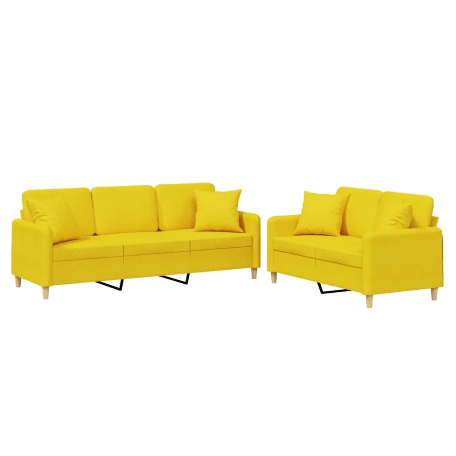 Ensemble de canapés 2 pcs avec coussins jaune clair tissu - 2