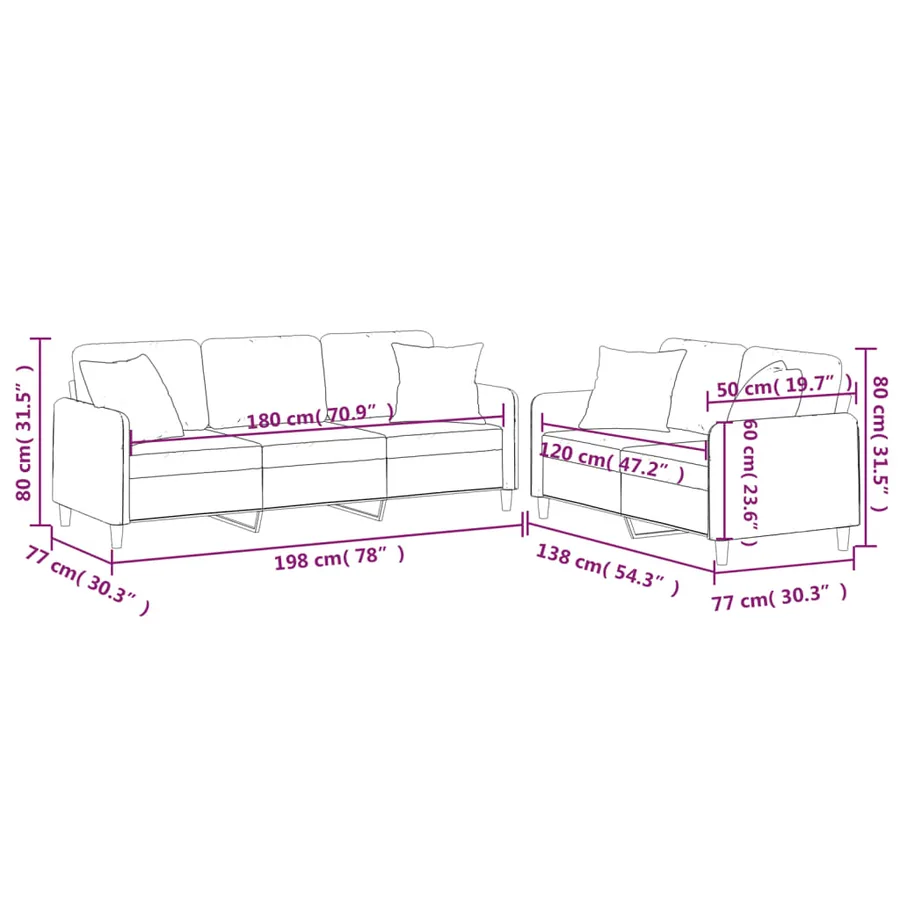Ensemble de canapés 2 pcs avec coussins jaune clair tissu - 9