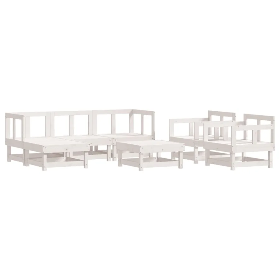 Salon de jardin 7 pcs Blanc Bois de pin massif - 2