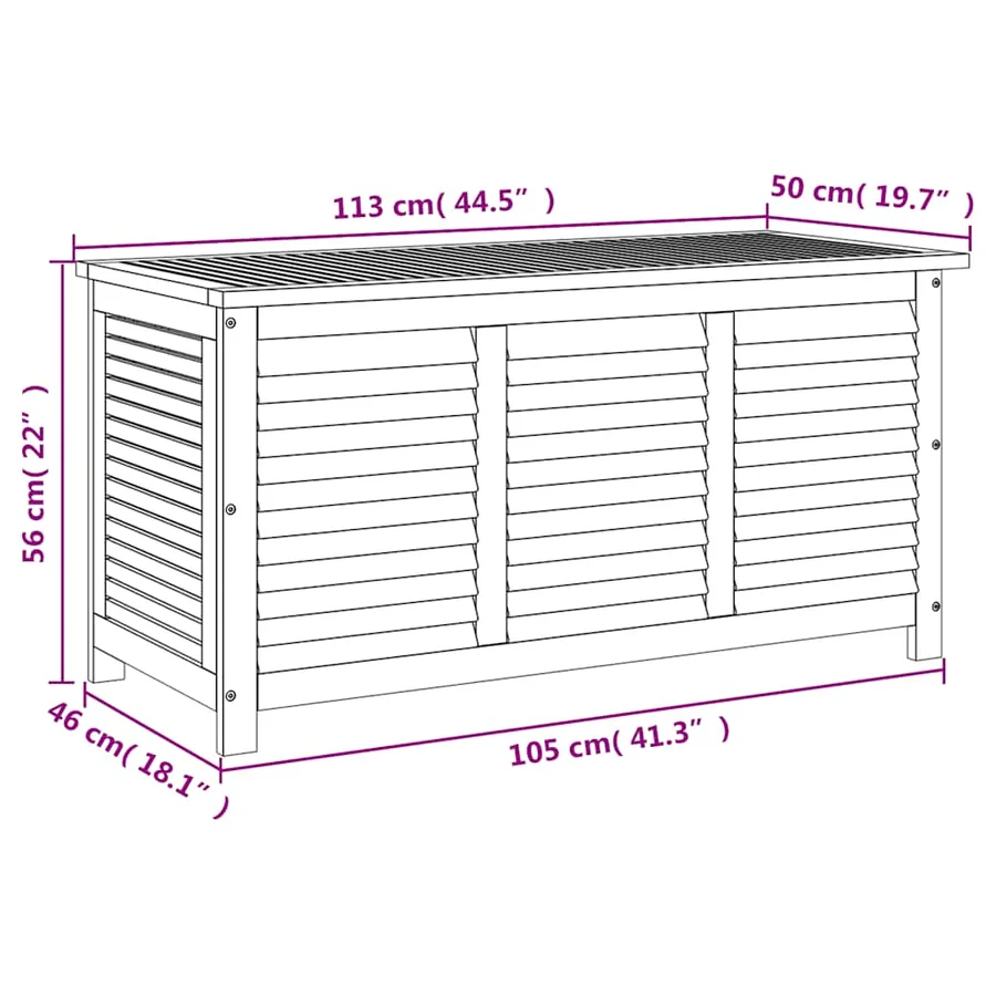 Boîte de rangement de jardin persiennes 113x50x56cm bois acacia - 12