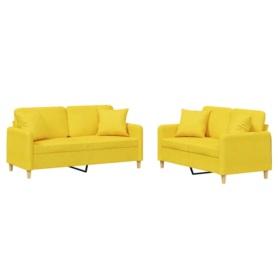 Ensemble de canapés 2 pcs avec coussins jaune clair tissu - 2