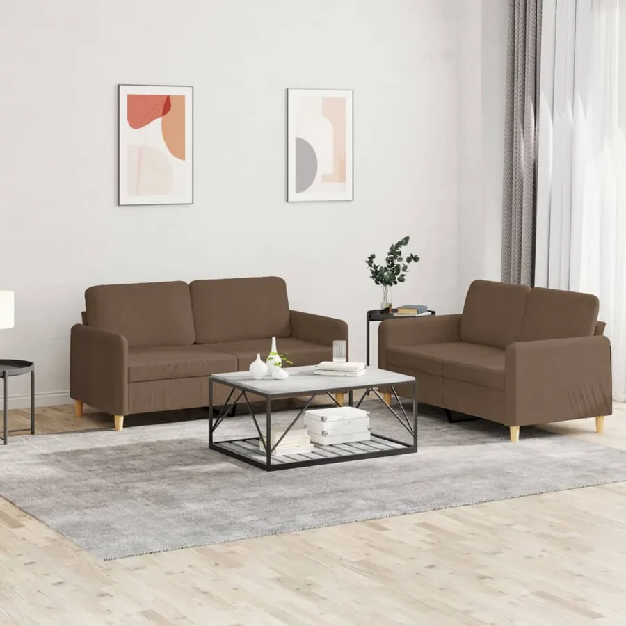 Ensemble de canapés 2 pcs avec coussins Marron Tissu