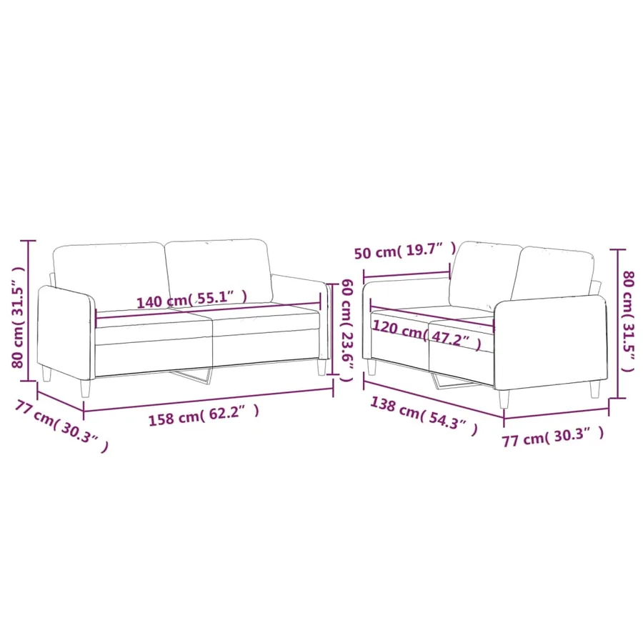 Ensemble de canapés 2 pcs avec coussins Marron Tissu - 7