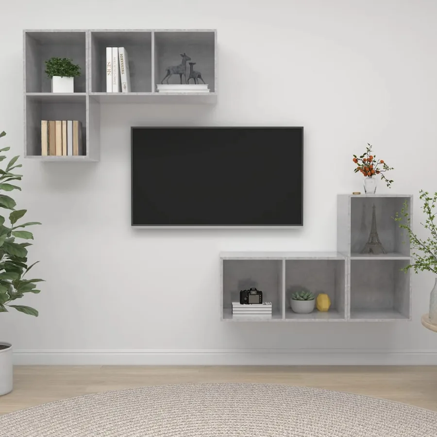 Meubles TV muraux 4 pcs Gris béton Bois d'ingénierie