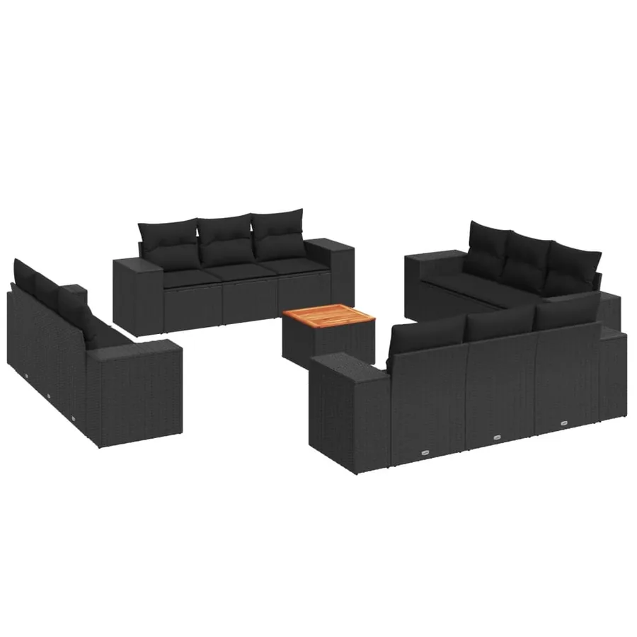 Salon de jardin avec coussins 13 pcs noir résine tressée - 2