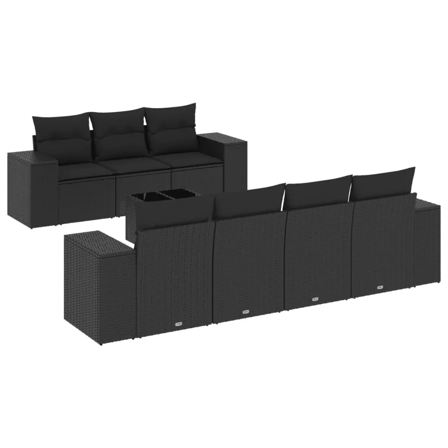 Salon de jardin 8 pcs avec coussins noir résine tressée - 2