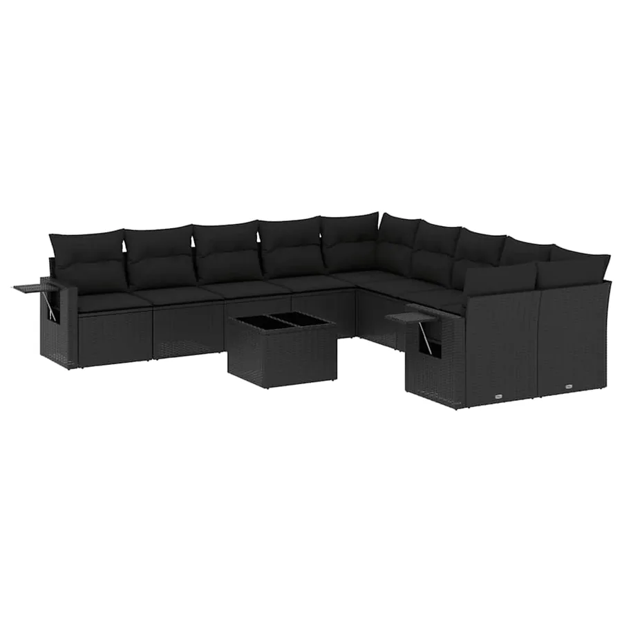 Salon de jardin 11 pcs avec coussins noir résine tressée - 2