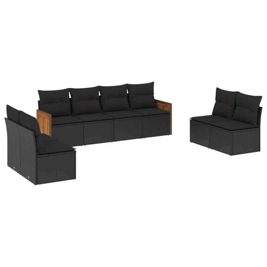 Salon de jardin 8 pcs avec coussins noir résine tressée - 2