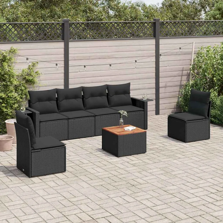 Salon de jardin 7 pcs avec coussins noir résine tressée 55 x 62 x 69 cm - 58,2 kg
