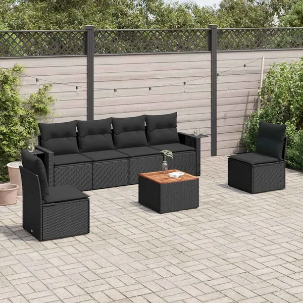 Salon de jardin 7 pcs avec coussins noir résine tressée 55 x 62 x 69 cm - 58,2 kg