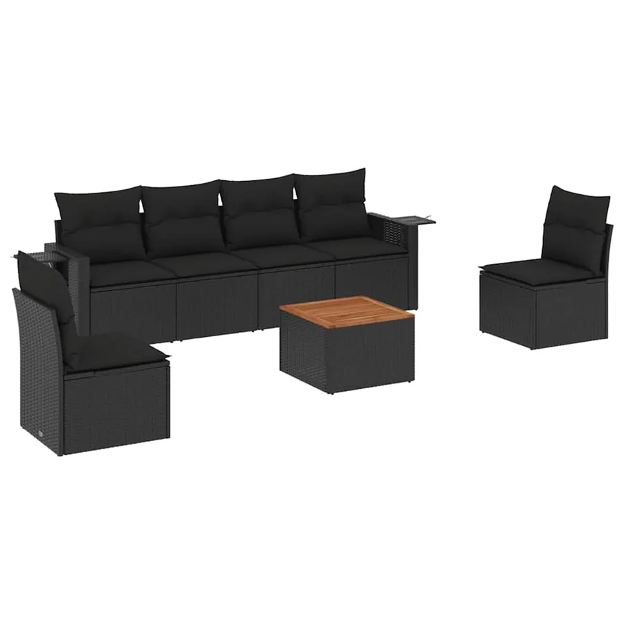 Salon de jardin 7 pcs avec coussins noir résine tressée 55 x 62 x 69 cm - 58,2 kg - 2