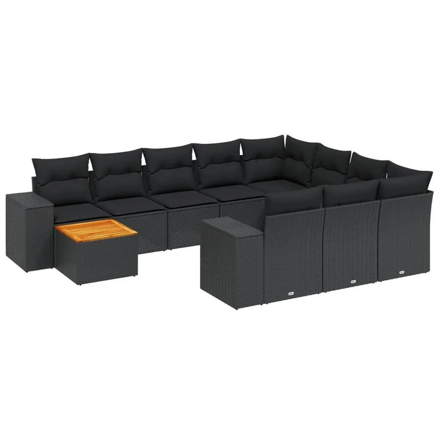 Salon de jardin 11 pcs avec coussins noir résine tressée - 2