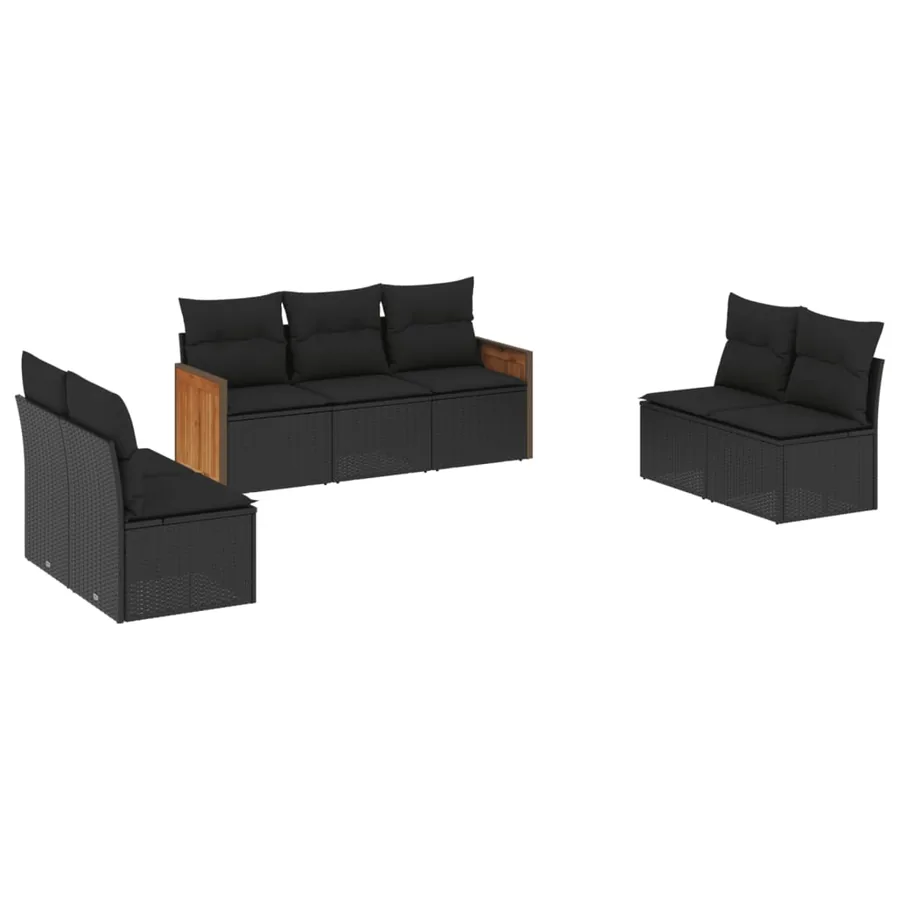 Salon de jardin 7 pcs avec coussins noir résine tressée 55 x 62 x 69 cm - 60,4 kg - 2