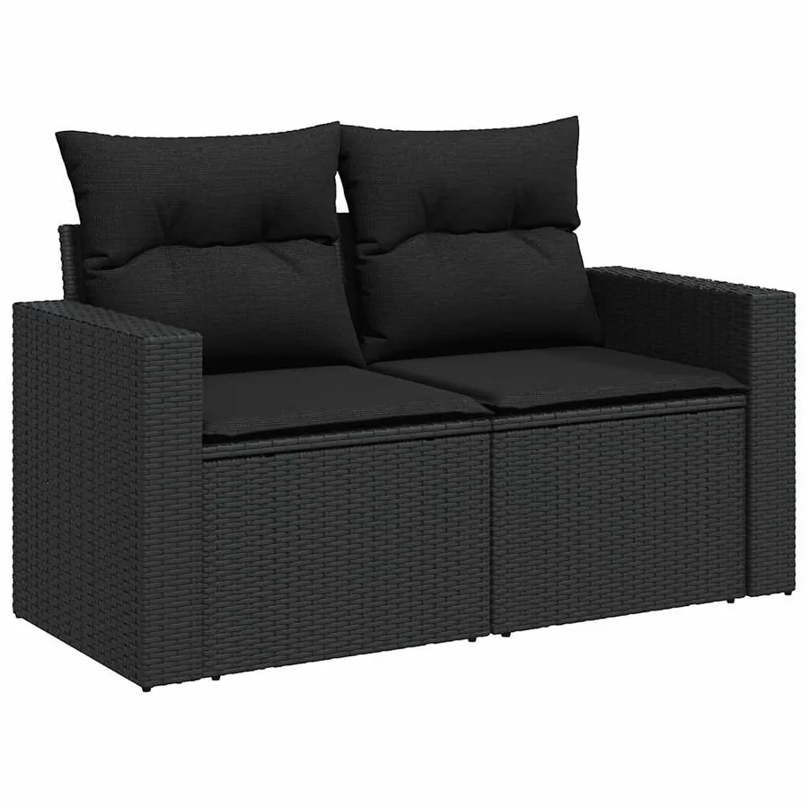 Salon de jardin 10 pcs avec coussins noir résine tressée - 7
