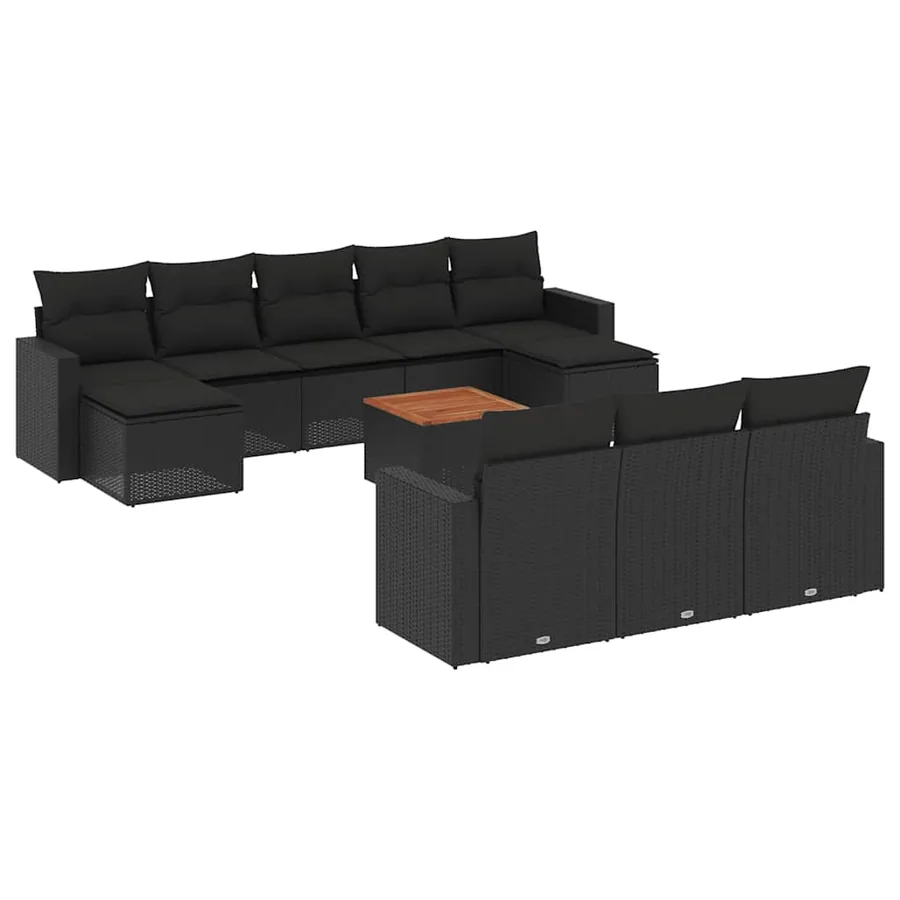 Salon de jardin 11 pcs avec coussins noir résine tressée - 2