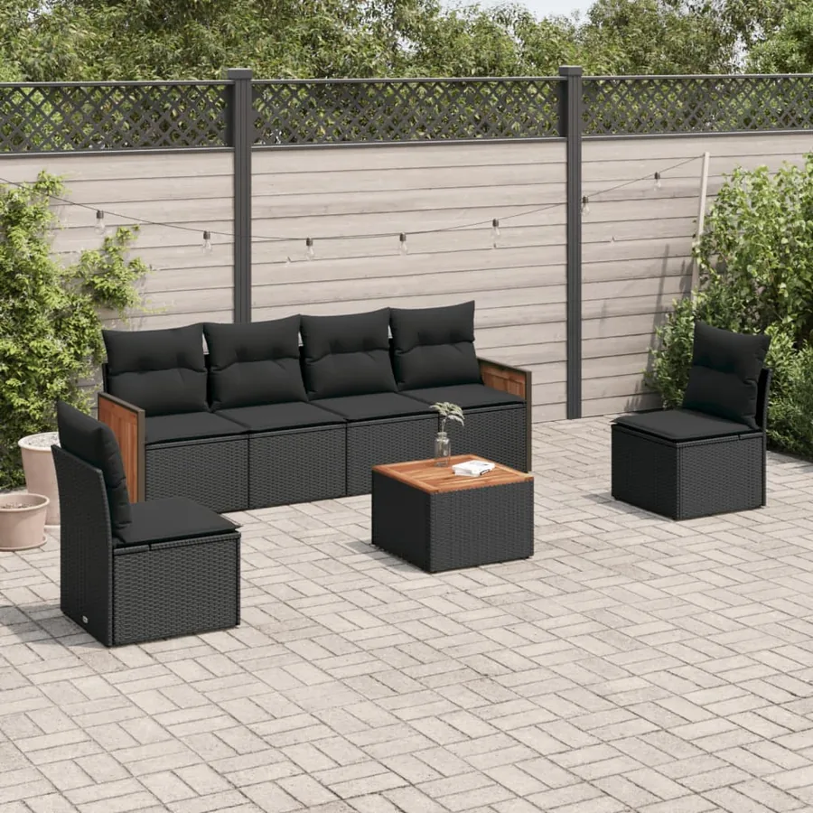 Salon de jardin 7 pcs avec coussins noir résine tressée 55 x 62 x 69 cm - 59,4 kg