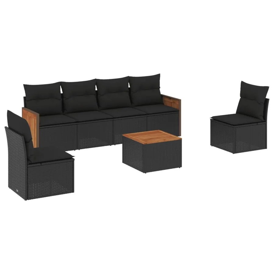 Salon de jardin 7 pcs avec coussins noir résine tressée 55 x 62 x 69 cm - 59,4 kg - 2