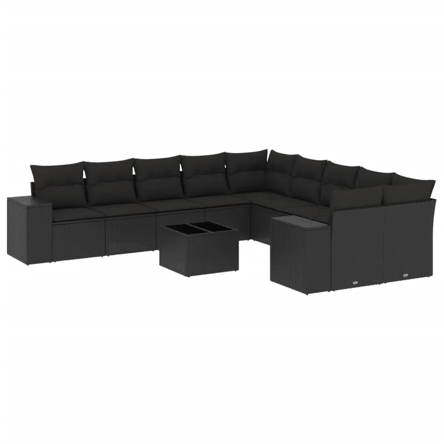 Salon de jardin 11 pcs avec coussins noir résine tressée - 2