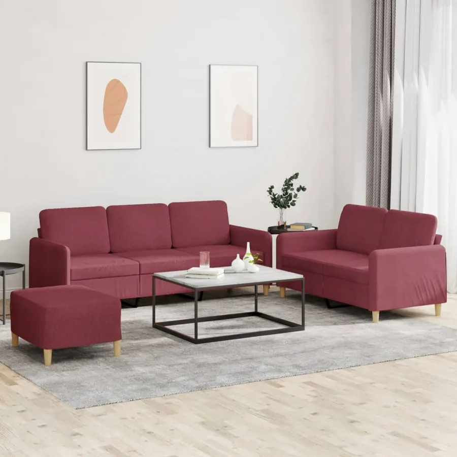 Ensemble de canapés 3 pcs avec coussins Rouge bordeaux Tissu
