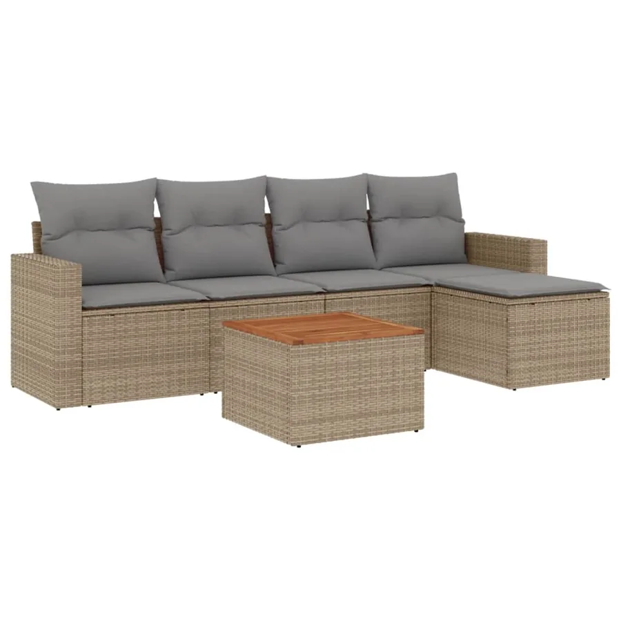 Salon de jardin avec coussins 6pcs mélange beige résine tressée - 2