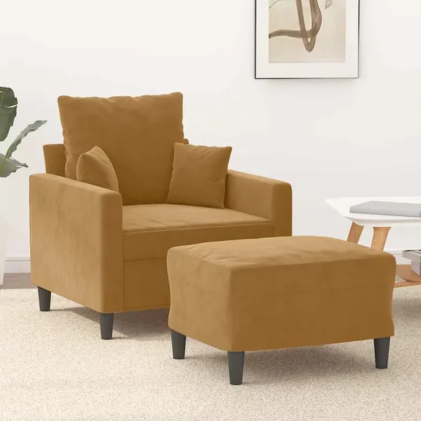 Fauteuil avec repose-pied Marron 60 cm Velours