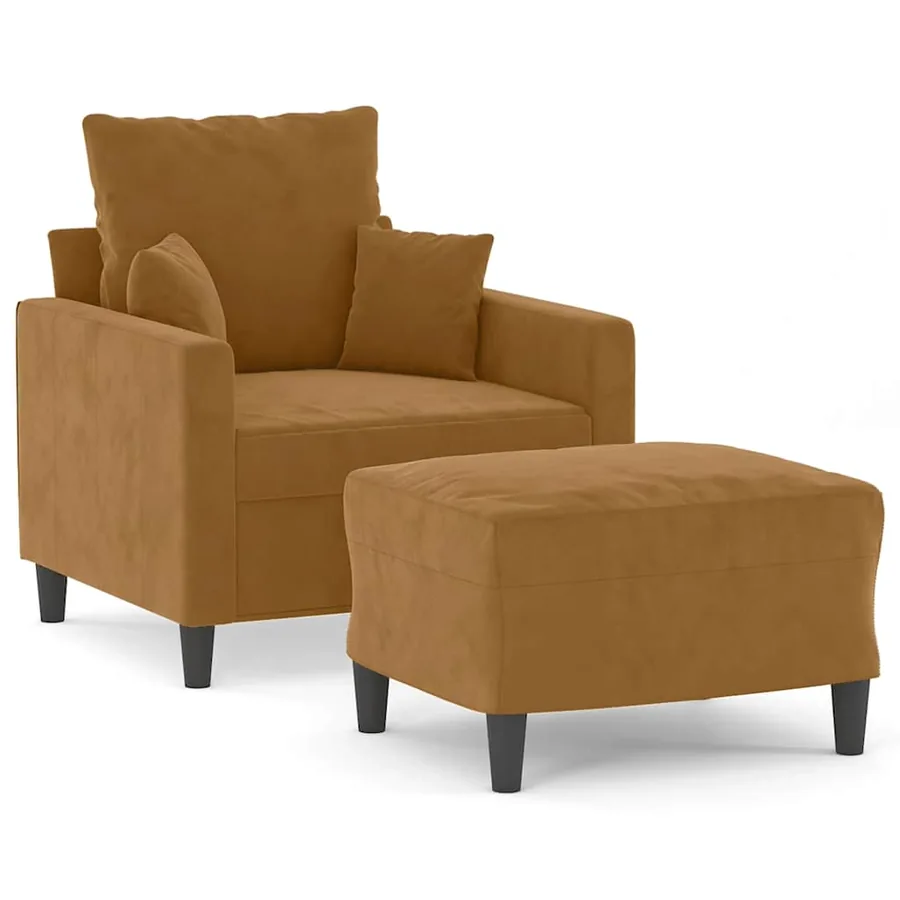 Fauteuil avec repose-pied Marron 60 cm Velours - 2