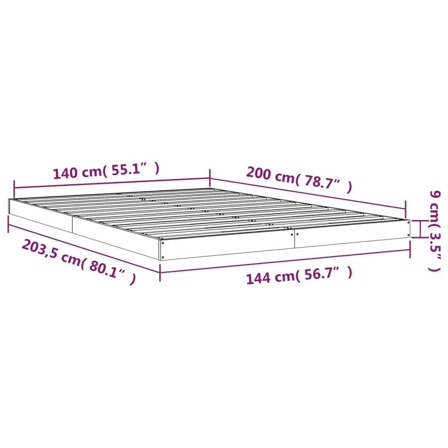 Cadre de lit sans matelas 140x200 cm bois massif de pin - 8