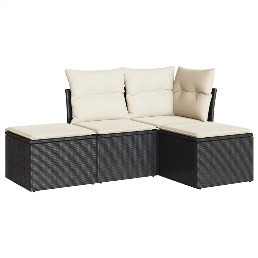Salon de jardin 4 pcs avec coussins noir résine tressée - 2