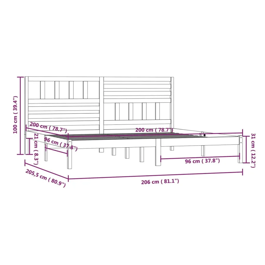 Cadre de lit sans matelas blanc bois massif de pin 200x200 cm - 9