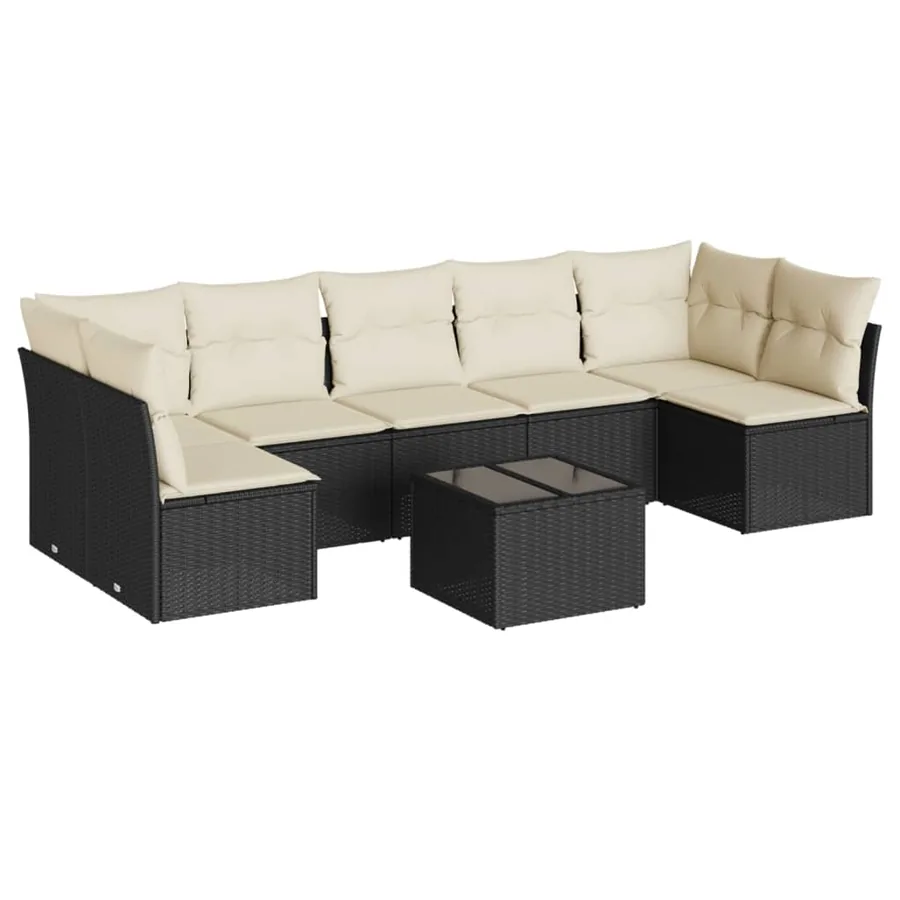 Salon de jardin 8 pcs avec coussins noir résine tressée - 2