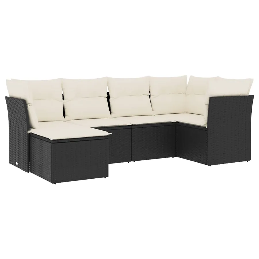 Salon de jardin 6 pcs avec coussins noir résine tressée - 2