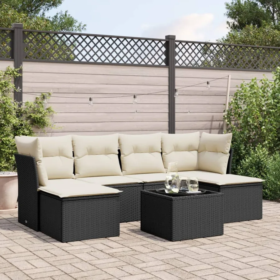Salon de jardin 7 pcs avec coussins noir résine tressée 55 x 62 x 69 cm - 54,8 kg