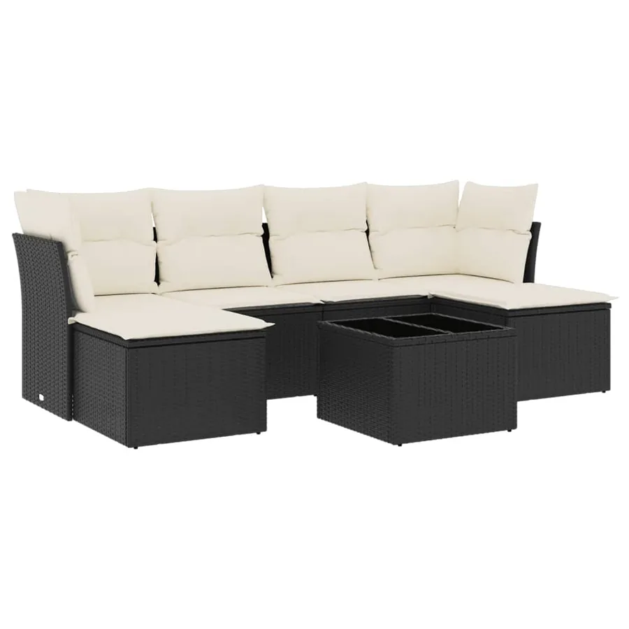 Salon de jardin 7 pcs avec coussins noir résine tressée 55 x 62 x 69 cm - 54,8 kg - 2