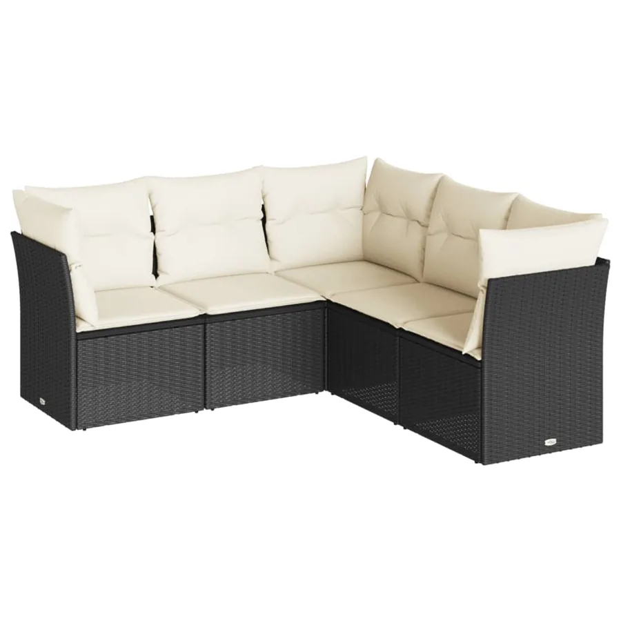 Salon de jardin 5 pcs avec coussins noir résine tressée - 2